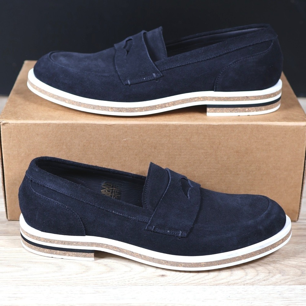 Robert Clergerie Homme Penny Loafers Mens 8.5 Navy Suede Cork Trim Preppy France